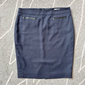 Mexx Metropolitan Navy Blue Woven Pencil Skirt w/ Faux Leather Details